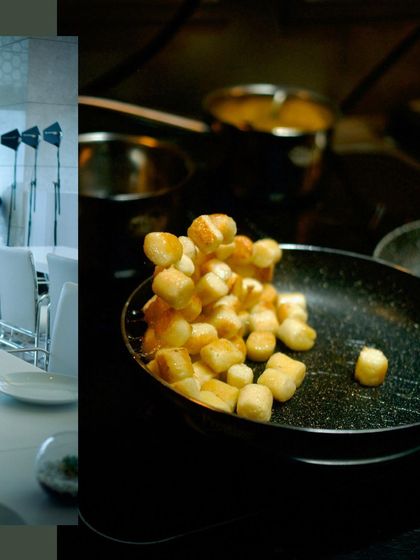 A collage featuring pan-seared gnocchi from a bespoke dinner event.
