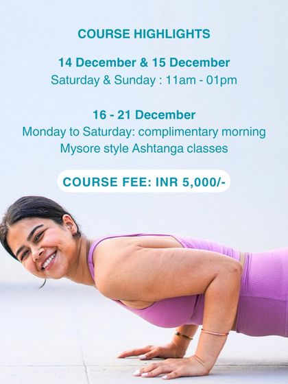 Here are the details for our one-week foundational course. It includes immersive weekend sessions to learn the basics, followed by a week of complimentary Mysore-style classes to help you integrate what you've learned and build confidence.