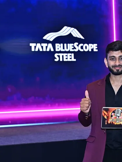 Ready to go at the Tata Bluescope Steel dealer meet. A confident thumbs-up for another successful corporate event, ensuring the brand's message is delivered with professionalism and impact.