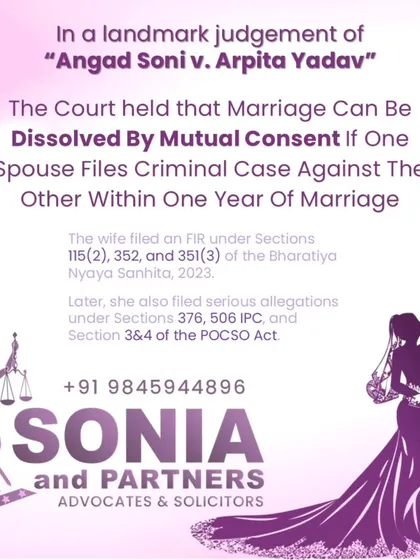 When a criminal case is filed maliciously within a year of marriage, it can be grounds for dissolving the marriage by mutual consent. This legal provision provides a dignified exit for individuals trapped in relationships where trust has been irreparably broken by false allegations under serious sections like 376 IPC or POCSO. My role is to facilitate a peaceful resolution and help you move forward.