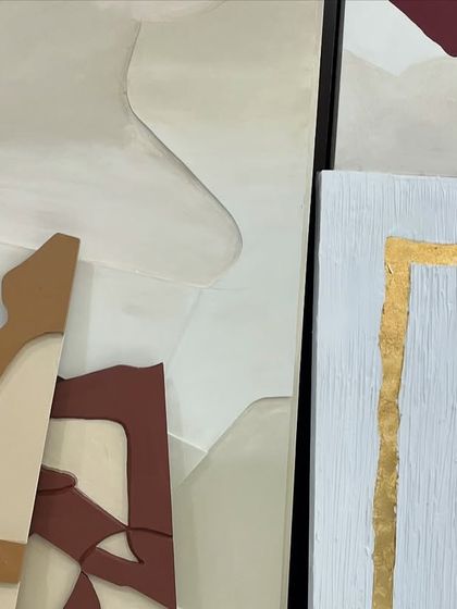 A collection of works for a project in Hyderabad, showing a mix of my minimalist styles, from sculptural boards to paintings with gold leaf.