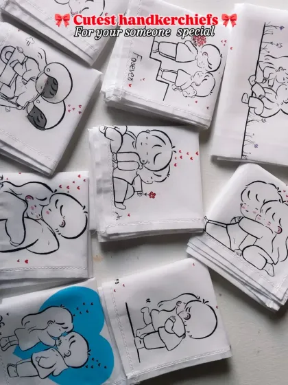 A collection of my "cutest handkerchiefs" for your someone special. Each one features a different adorable couple doodle, perfect for expressing love in a simple, sweet way.