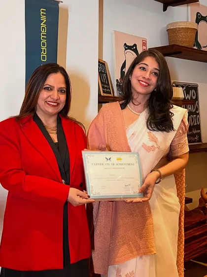 A poet is honored for her work at our live ceremony in Delhi.
