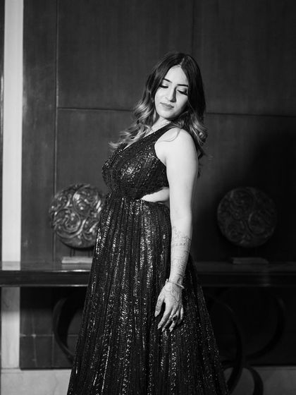 A black and white version of the gown photo. This adds an artistic, timeless feel to the content, showing versatility in my photography style.