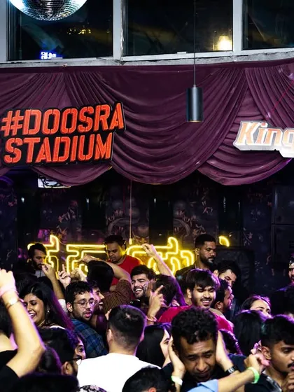 A wide shot of the #DoosraStadium event at Social, showing the scale of the party.