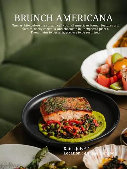We believe brunch should be an event in itself. Our Brunch Americana features gourmet takes on grill classics, like this perfectly seared salmon on a bed of fresh vegetables, showcasing our commitment to flavor and presentation.