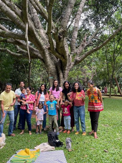 Another angle of our group, showing the genuine smiles and relaxed atmosphere. This is what a Saturday morning with the Cubbon Tales family looks like.