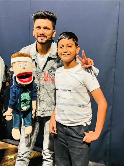 Another happy fan gets a photo with me and Bunny.
