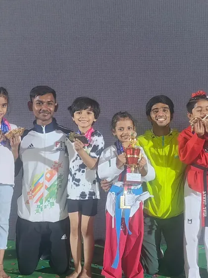 Our team celebrating their victories at the 3rd Taekwondo for All championship in Pune. We brought home 14 gold medals and the 'Best Team Award'.