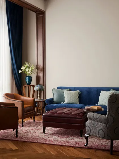 Meeting rooms should inspire, not intimidate. At Maddock, I designed lounges instead of formal boardrooms, using a mix of rich textures like buttery leather, plush upholstery, and warm wood to create comfortable spaces where stories and ideas can unfold naturally.