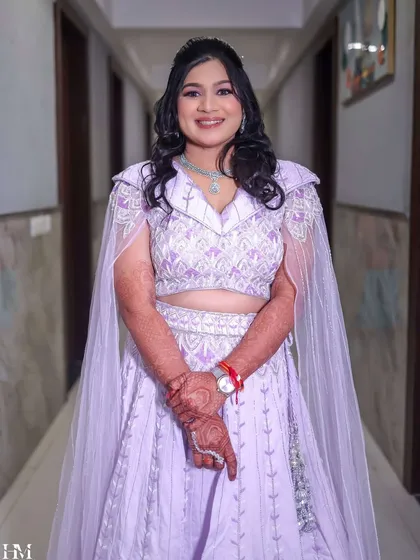 Sangeet ready in this stunning lavender lehenga. I created a soft glam look with a pop of pink on the eyes and lips to match the outfit's modern and elegant vibe.