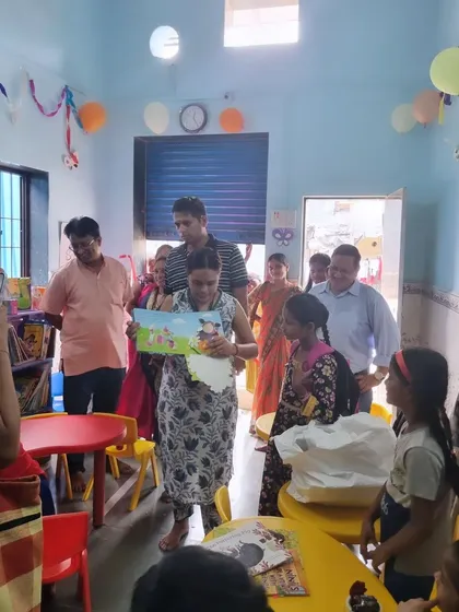 The inauguration of the Magic Crate Library at the REAP Center. Our team was there to hand over the books, marking the beginning of a wonderful partnership to bring stories to slum children.
