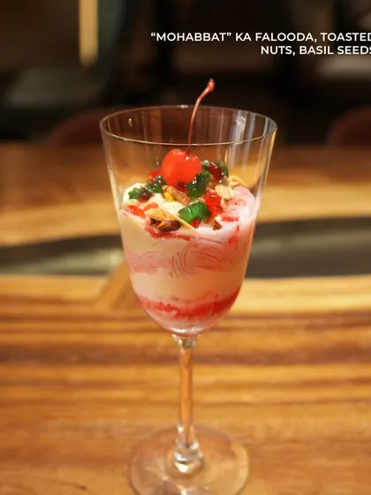 "Mohabbat" ka Falooda, a classic Ramzan dessert made with vermicelli, rose syrup, basil seeds, and ice cream. It's a sweet and refreshing end to an Iftar meal.
