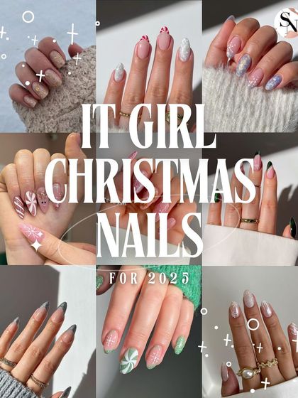 A collection of "It Girl" Christmas nails for the season. This collage brings together some of the trendiest and most stylish holiday nail art ideas.