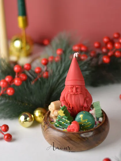 Add a little Santa magic to your space with my handcrafted Santa Wooden Bowl Candle. It's a unique piece with a long-lasting, cozy glow.
