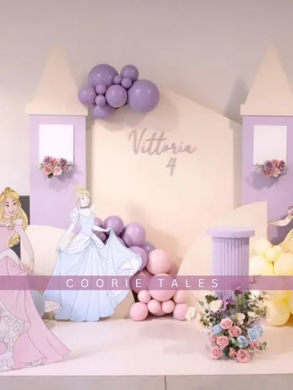 A royal celebration fit for a princess. This minimal and chic Disney Princess theme features Cinderella, Aurora, and Snow White against a castle-inspired backdrop in soft pastel colors for an elegant fairytale party.