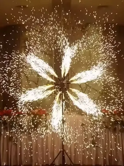 (Hero Item) I create stunning visual moments with effects like this rotating cold fire display. It's a safe, spark-based firework perfect for highlighting a stage, a grand entrance at a wedding, or a sangeet performance, ensuring a dramatic and memorable effect.