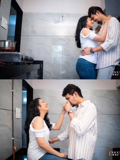 A collage of tender moments from an indoor pre-wedding shoot. From a gentle kiss to a warm embrace, these photos capture the intimacy and comfort of being at home with the one you love.