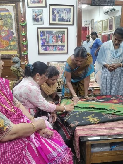 Another group of students visiting the studio to learn about handloom crafts and embroidery. These interactions are vital for keeping our traditions alive.