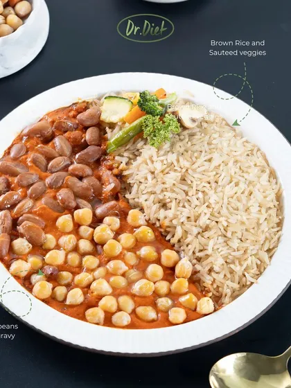 A comforting bowl of rajma and choley with brown rice. I make the gravy fat-free, but it's rich and flavourful. This is the kind of wholesome, protein-rich meal that feels like home.