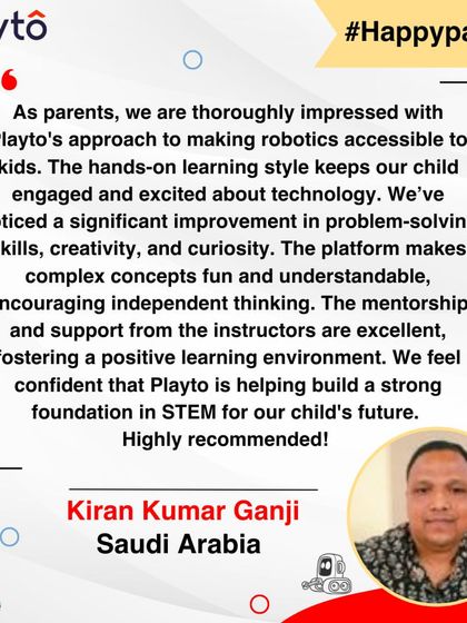 A parent from Saudi Arabia is impressed with our hands-on learning style that keeps his child engaged and excited. He's noticed a significant improvement in problem-solving, creativity, and curiosity.