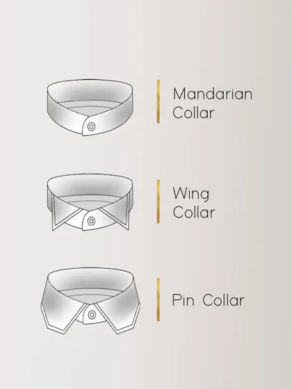 A look at some of our bespoke collar options, including the Mandarian, Wing, and Pin collars. Each one can be customized to suit your style and the occasion.