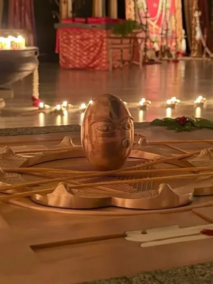 A close view of the Linga Bhairavi Avighna Yantra during the consecration ceremony. This is not a symbol but a living energy form, a complex geometric machine designed for a specific spiritual function.
