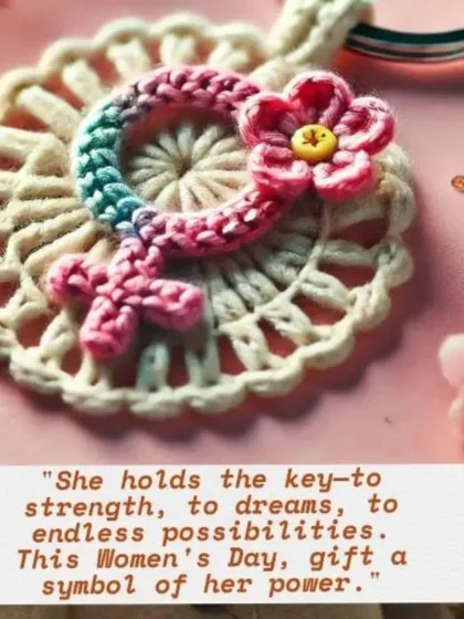 A symbolic gift for Women's Day, this crochet keychain features the female gender symbol. It's a small reminder of her power, strength, and the endless possibilities she holds.
