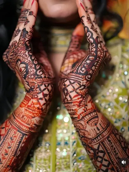 This close-up shot shows the rich, dark stain my 100% natural henna paste produces. I guarantee a deep and long-lasting color for every client, which is essential for any celebration.
