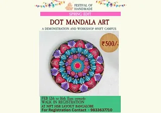 This poster highlights our Dot Mandala Art workshop, a session focused on mindfulness and creativity. Learn to create stunning, symmetrical designs using dotting tools and vibrant paints.