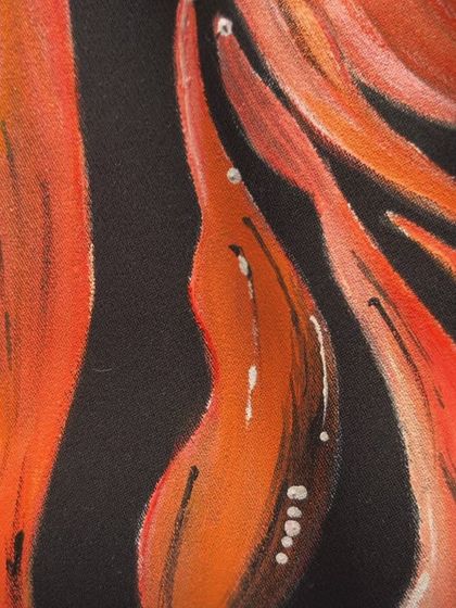 Another detail shot of the abstract fire tuxedo. You can see the small white dots I added as highlights, like little embers floating up from the flames.