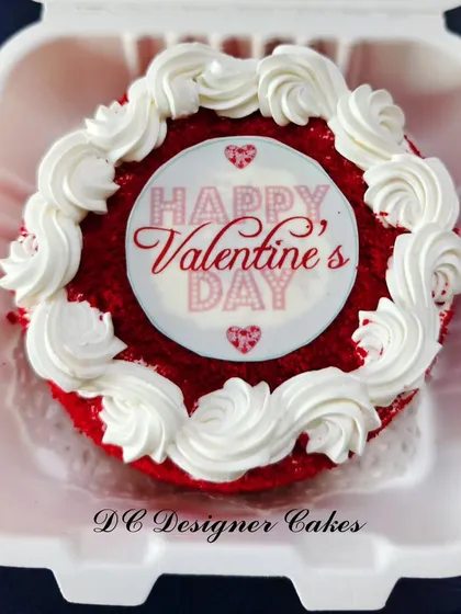 A red velvet Valentine's Day bento cake. These small "lunchbox" cakes are perfect for celebrating with your special someone.