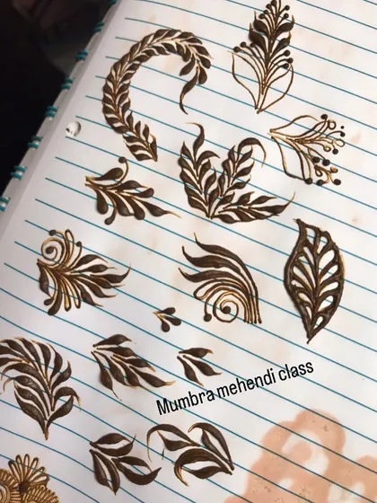 A whole page of different leaf and vine elements. Practicing these building blocks makes your final designs much stronger.