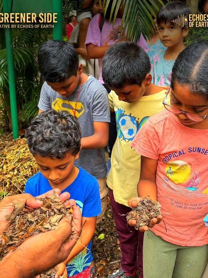 Scenes from our nature journaling event with The Greener Side, where kids explored trees, insects, and flowers, capturing their discoveries through drawing and reflection.