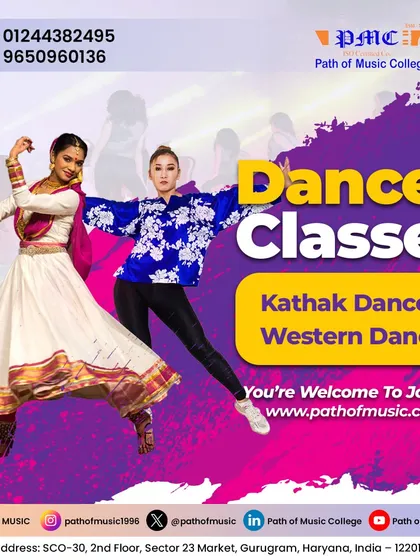 We offer a diverse range of dance styles to suit every interest. This graphic highlights two of our popular programs: traditional Indian Kathak dance and dynamic Western dance forms.