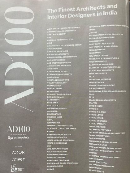 It was a pleasure to be included in the AD100 list for the second time, among the finest architects and designers in India.
