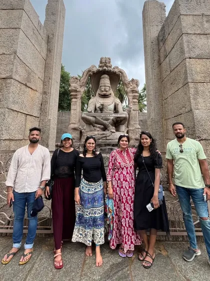 Our group in front of the Ugra Narasimha statue.