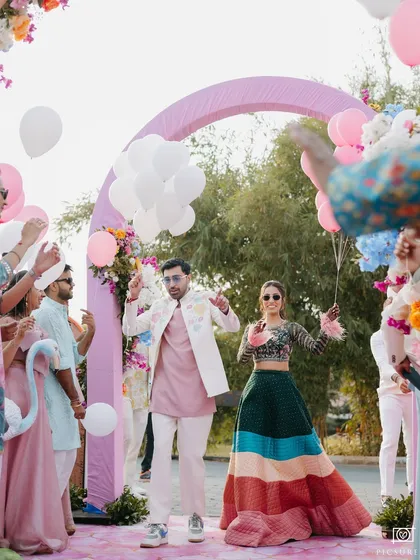 The couple's fun and energetic entrance.