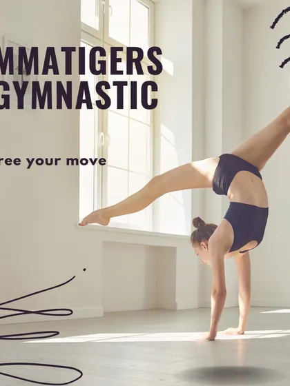A graphic featuring a gymnast in a dynamic handstand, representing our goal to help you "free your move." Our gymnastics program is designed to unlock your body's full potential for movement.