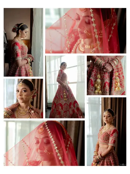 A comprehensive collage of the bride's portraits. It shows her full look, close-ups, and different poses, giving a complete picture of her bridal elegance.