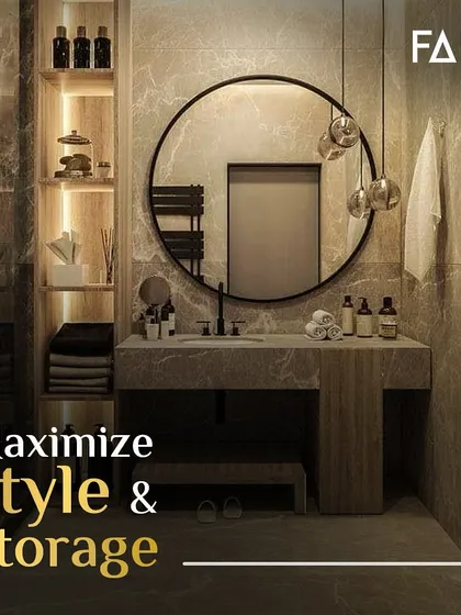 I design for real life, which means maximizing both style and storage. This wall-mounted vanity incorporates open shelving and countertop space with a clean, minimalist look, keeping your essentials organized and accessible.