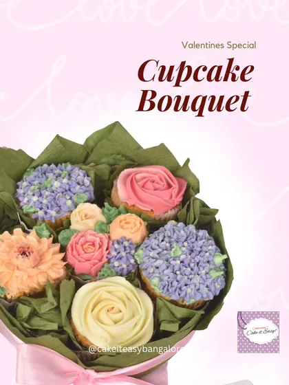 A Valentine's Day special: a beautiful cupcake bouquet with buttercream flowers.