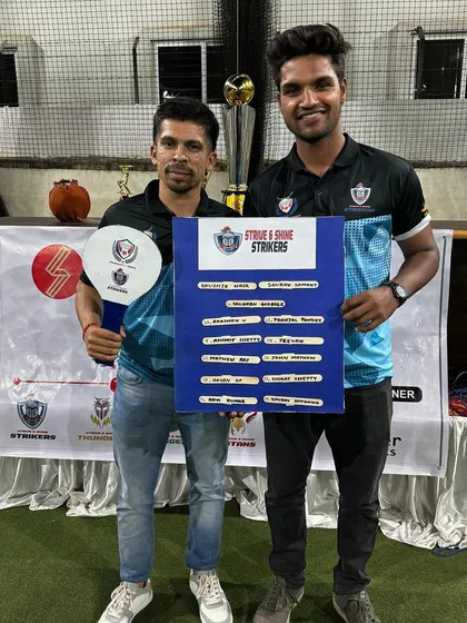 The Strive & Shine Strikers team owners with their squad list after a successful auction night.