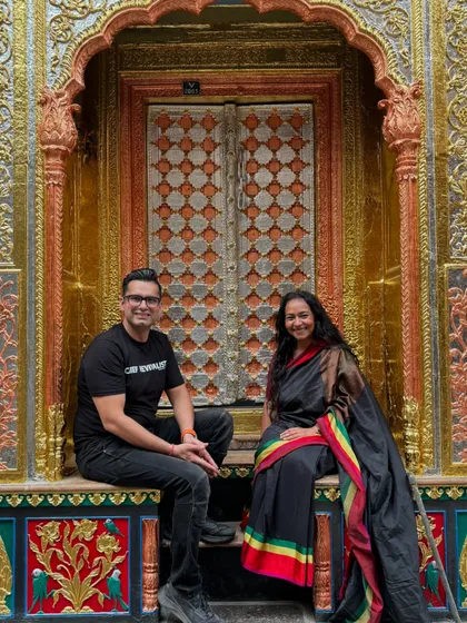 A moment of storytelling captured by a golden door. Here I am with historian Dr. Prof. Farhat Nasreen, sharing tales that bridge the past and present.