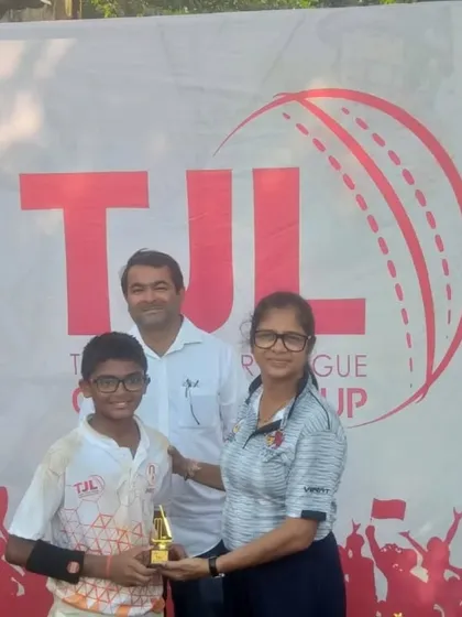 Parth Rane receiving the 'Man of the Match' award for his unbeaten 55 runs in 33 balls during the Thane Junior League tournament.
