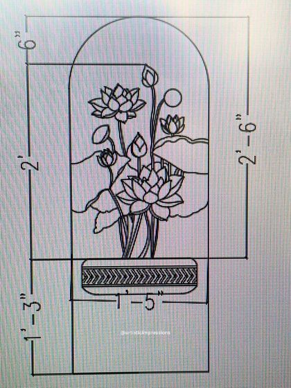 The process for every mural begins with a detailed sketch. This technical drawing for the lotus backdrop outlines the dimensions and composition, serving as the blueprint for the sculpture.