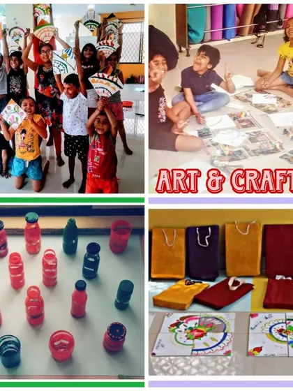 Creativity in full bloom at our camp. Here, children explore their artistic side through guided art and craft sessions, creating everything from colorful paintings and paper crafts to bottle art, proudly showing off their unique creations.