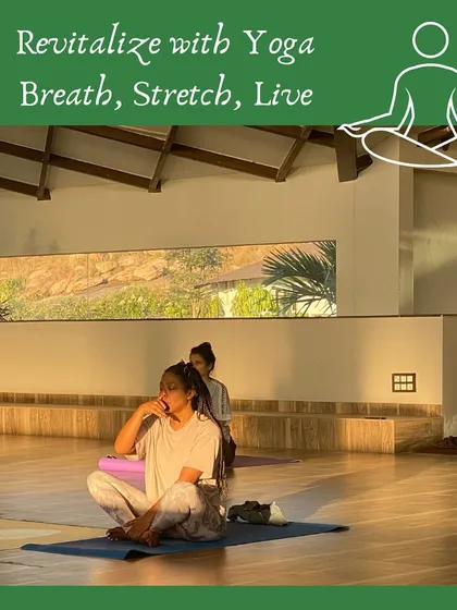 Revitalize with yoga: Breath, Stretch, Live. A guest practices pranayama, a vital part of our program that helps manage stress and improve respiratory function.