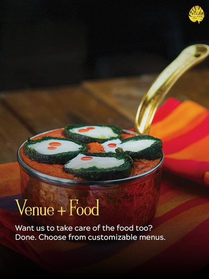 When you book a venue with us, you can leave the food to me. This image highlights our promise of providing delicious, customizable menus for any event, featuring dishes like this flavorful paneer curry.
