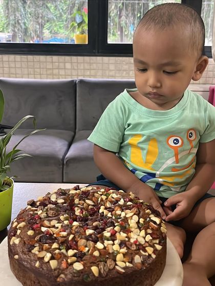 Meet my cutest little inspector and taste-tester. This is my grandson, and his expressions when he sees a freshly baked cake are priceless.